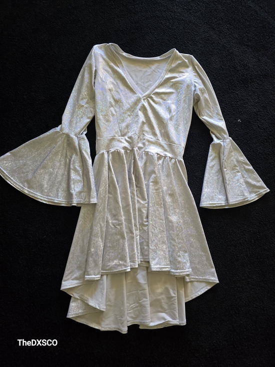 iHeartRaves Dresses & Skirts - Iheartraves Ivory Iridescent Holographic High-Low Bell Sleeve Dress